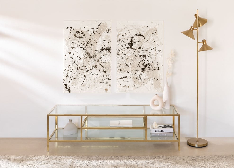 Meuble TV 150x50 cm en verre et acier Amelia