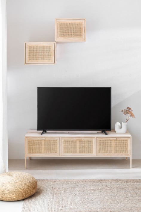Meuble TV 135x45 cm en rotin et bois Reyna