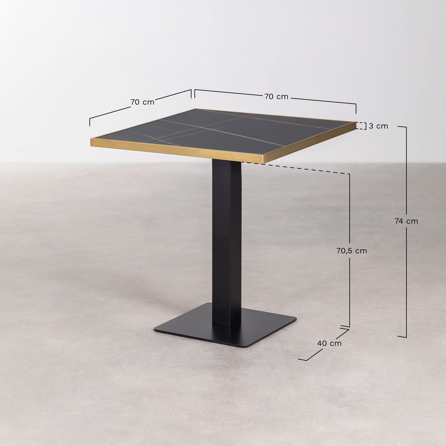 Table de Bar Carrée en Grès (70x70 cm) Galliano, mesures