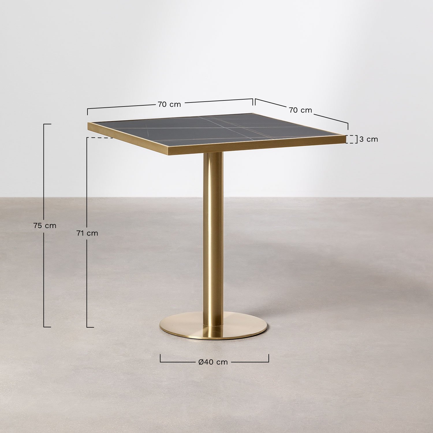 Table de Bar Carrée en Grès (70x70 cm) Manhattan, mesures