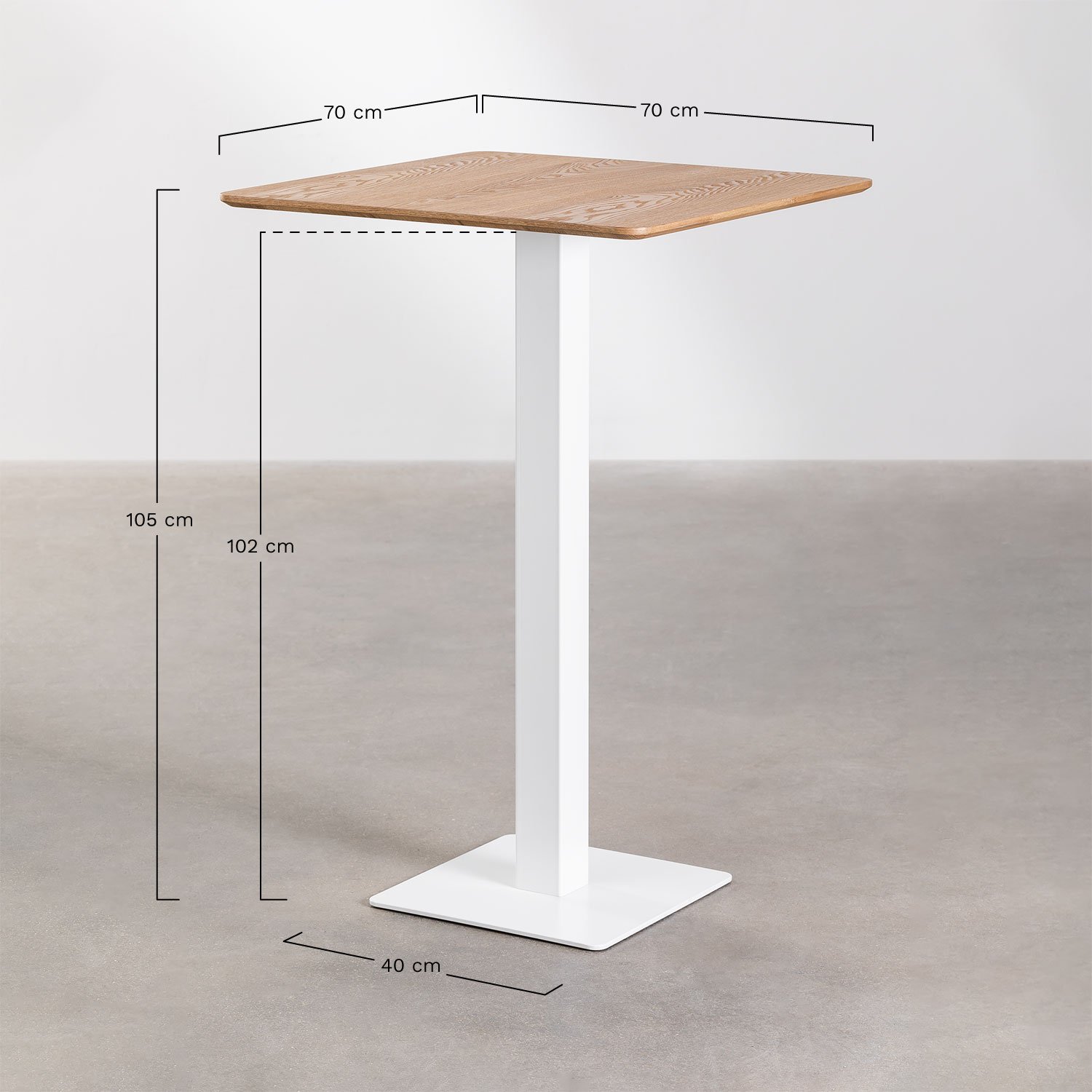 Table Haute de Bar Carrée en Placage de Frêne Expresso, mesures