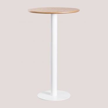 Table Haute De Bar Ronde En Placage De Frêne Frappe Ø60 Cm & Blanc - Sklum