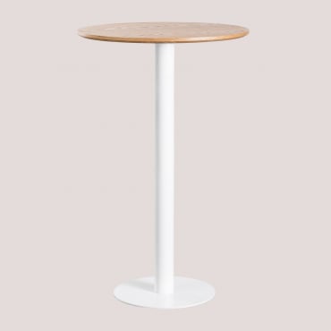 Table Haute De Bar Ronde En Placage Frêne Frappe Ø70 Cm & Blanc - Sklum