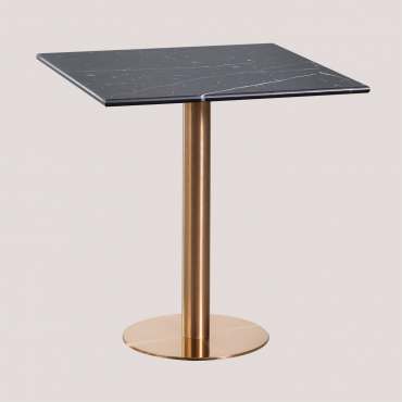 Table De Bar Carrée En Marbre Cosmopolitan Marbre Noir & ↔︎ 70 Cm & Or Rose - Sklum