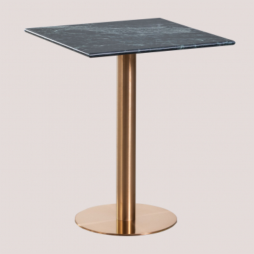 Table De Bar Carrée En Marbre Cosmopolitan Marbre Vert & ↔︎ 60 Cm & Or Rose - Sklum