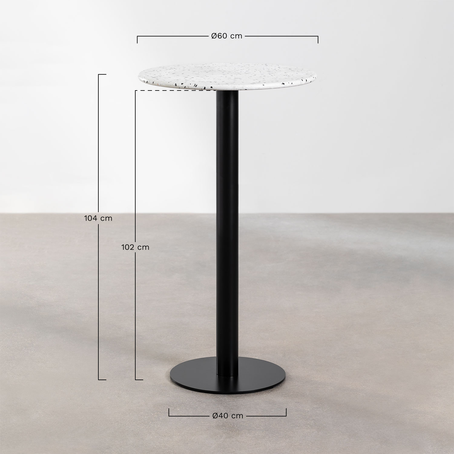 Table Haute De Bar Ronde Réglable – 60x92 Cm, Plateau Simili Cuir Noir, Pied Aluminium Chromé, Réglage Hauteur Gaz