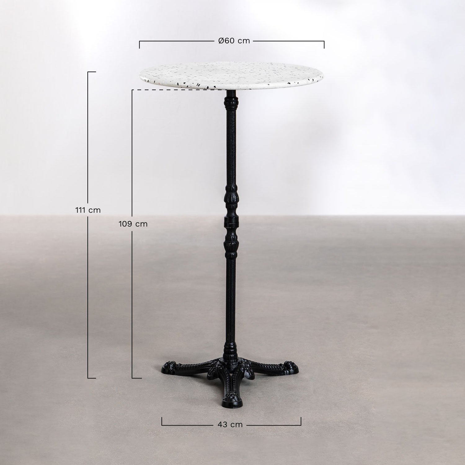 Table haute de bar en terrazzo Vertuo, mesures