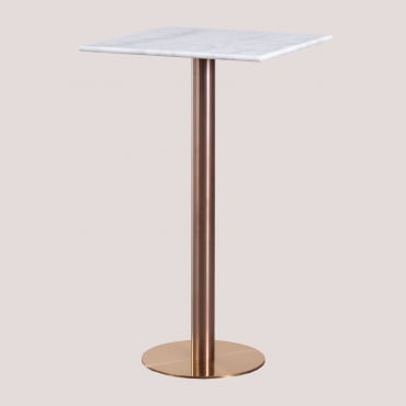 Table Haute De Bar Carrée 60x60 Cm En Marbre Cosmopolitan Marbre Blanc & Or Rose - Sklum