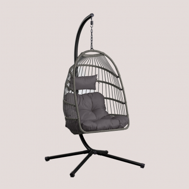 Fauteuil De Jardin Suspendu Avec Base Et Coussin Anoop Gris Béton - Sklum