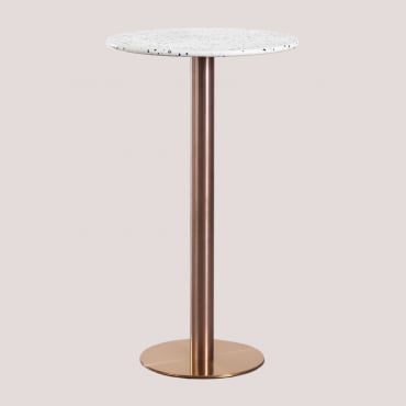 Table Haute Ronde En Terrazzo (ø60 Cm) Malibu Blanc & Or Rose - Sklum