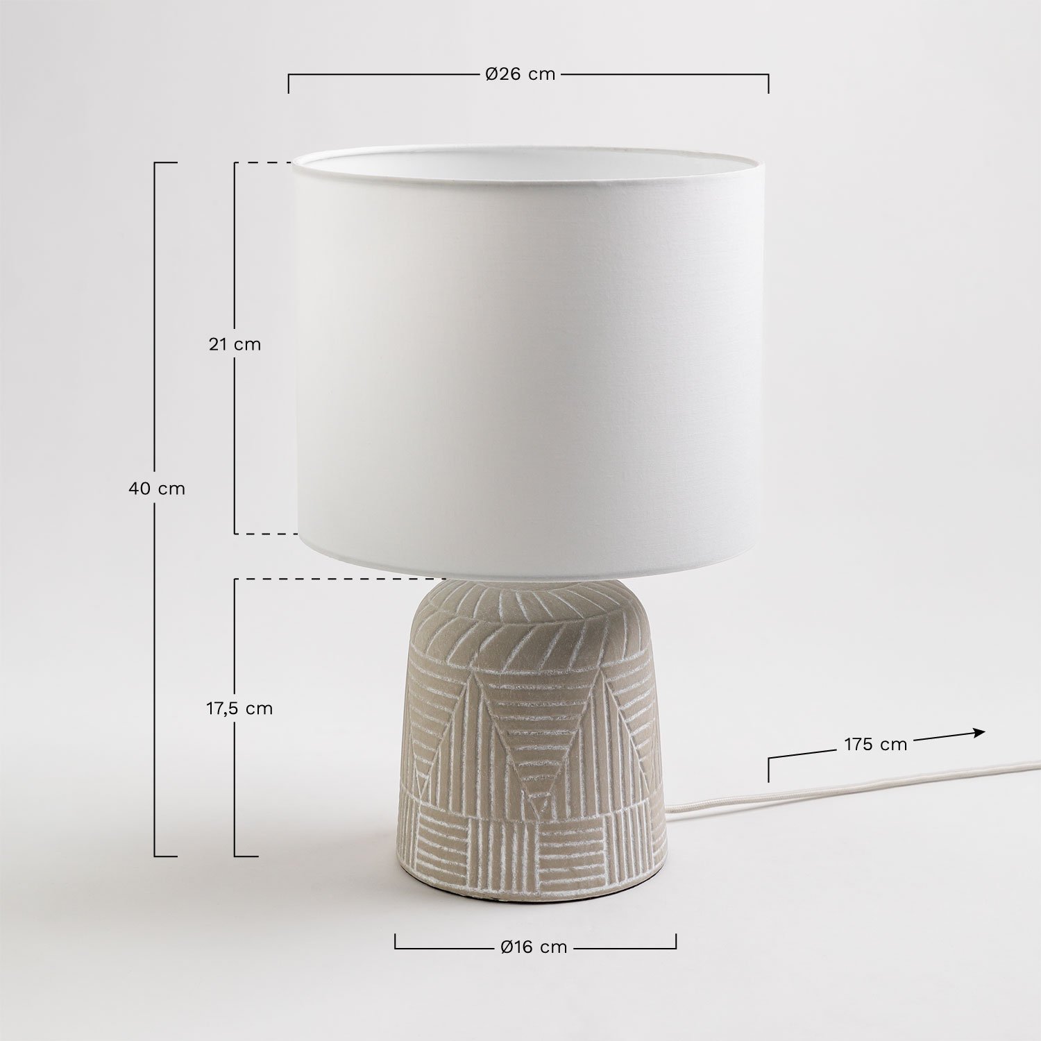 Lampe de table en céramique Tomer, mesures