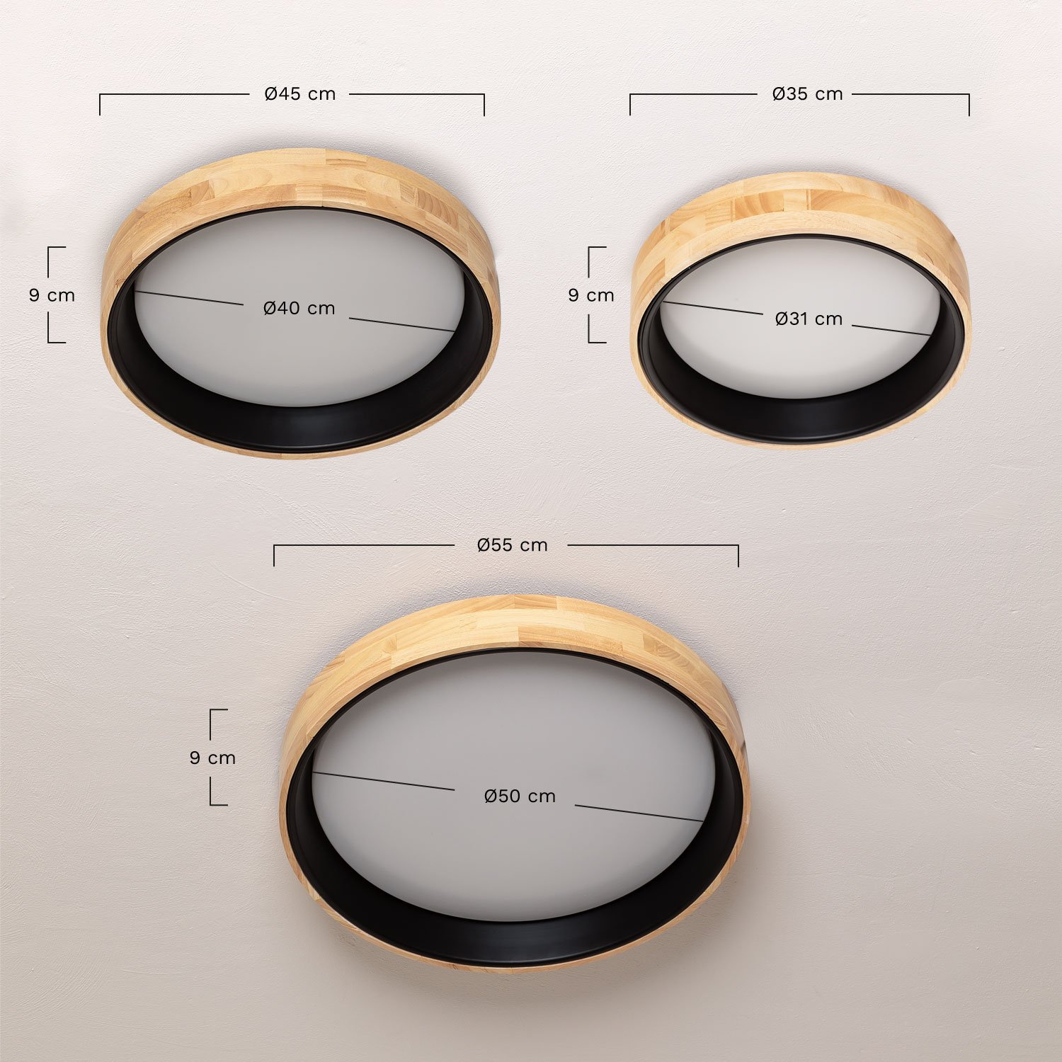 Plafonnier LED en Bois et Acier Balto, mesures