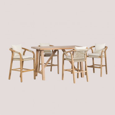 Set De Table Haute Rectangulaire (160x90 Cm) Et 4 Tabourets Hauts De Jardin En Bois D'acacia De Dubaï Blanc Gardenia & Acacia Rustique Marron - Sklum