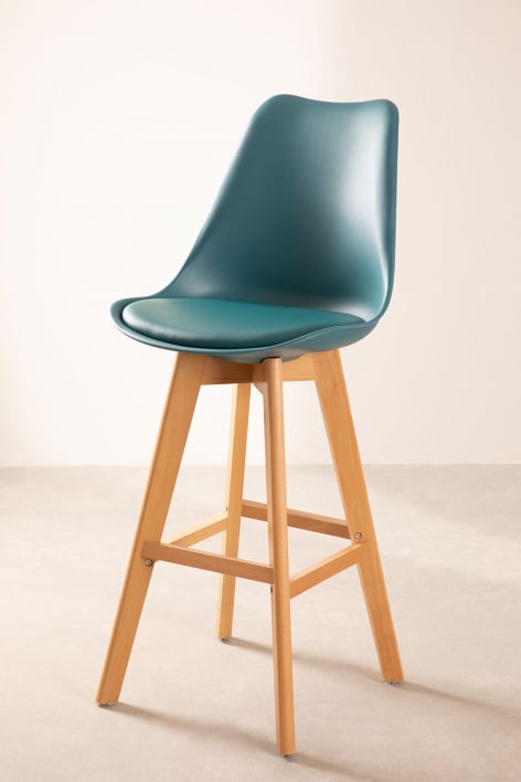 Tabouret haut 75 cm avec coussin en similicuir bleu turquoise intense Nordic - Bleu Turquoise Intense