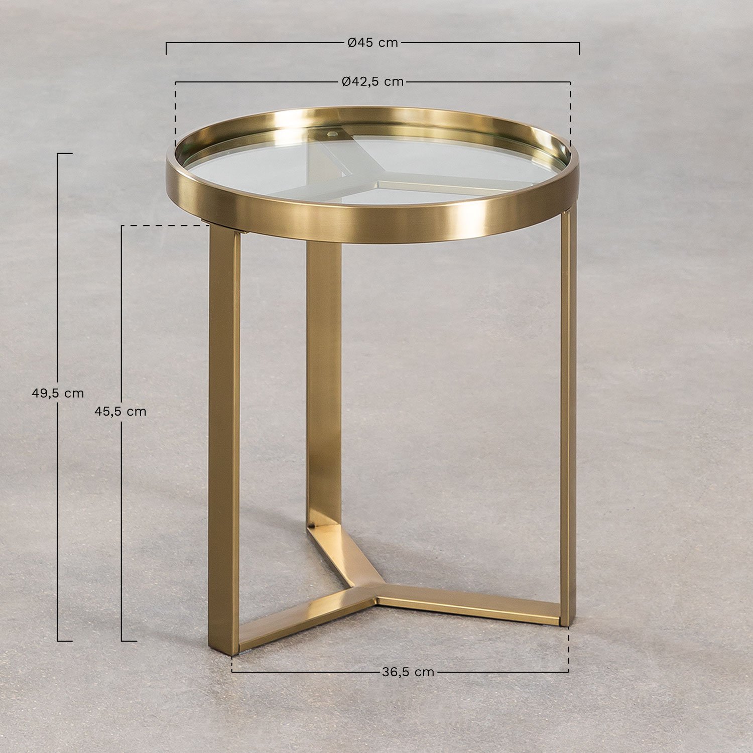 Table d'Appoint en Verre et Acier (Ø45 cm) Amelia, mesures