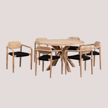 Ensemble Table Ronde (ø120 Cm) Et 6 Chaises Avec Accoudoirs En Bois Naele Noir - Sklum
