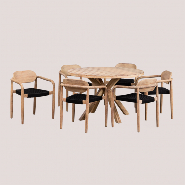 Set De Table Ronde (ø120 Cm) Et 6 Chaises De Jardin Avec Accoudoirs En Bois Naele Noir - Sklum