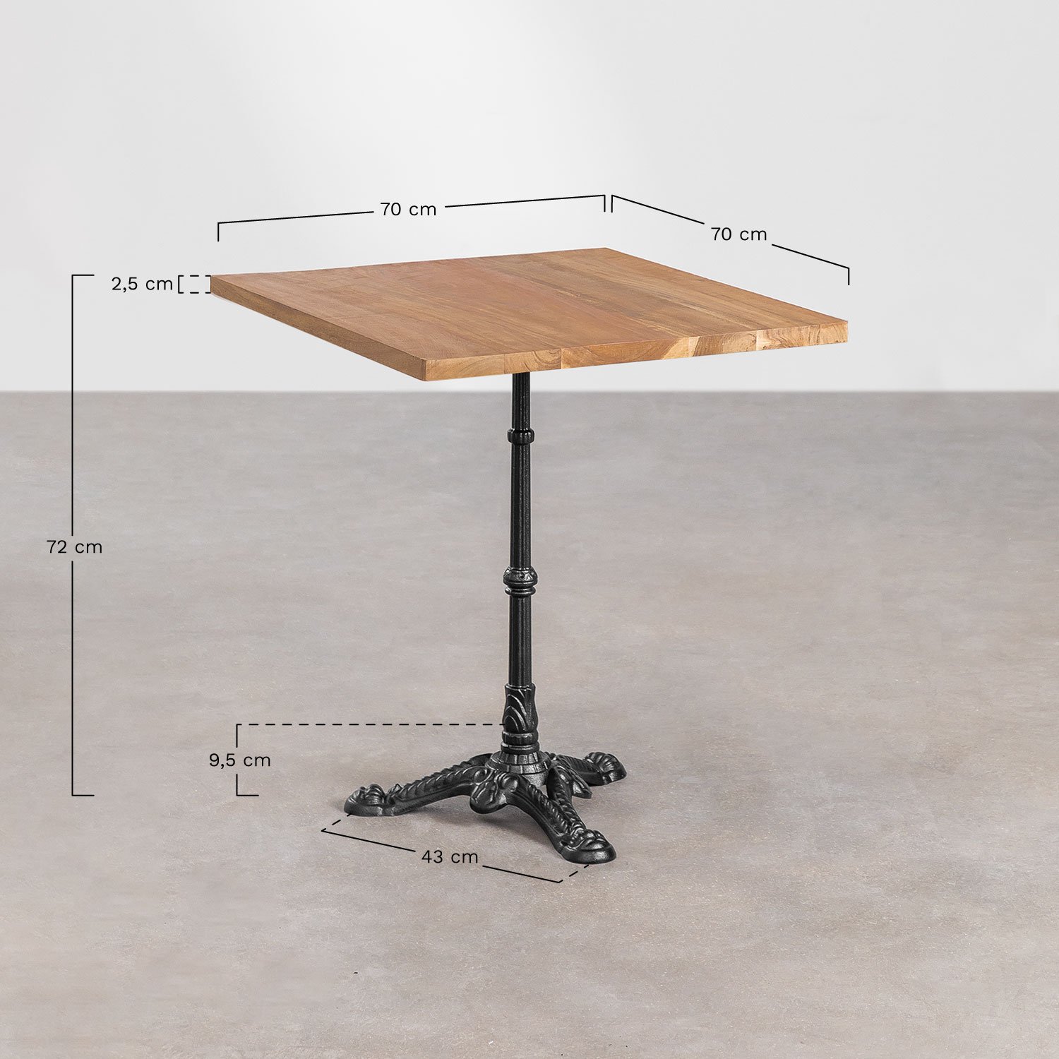 Table de Bar Carré en Bois d'Acacia Azteca, mesures