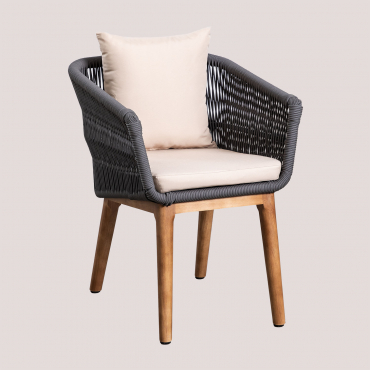 Pack De 4 Chaises De Jardin En Bois D'acacia Et Corde Tressée Barker Gris Anthracite - Sklum