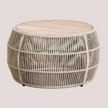 Table Basse De Jardin Ronde Ø80 Cm En Aluminium Et Bois D'acacia Krot Beige Crème - Sklum