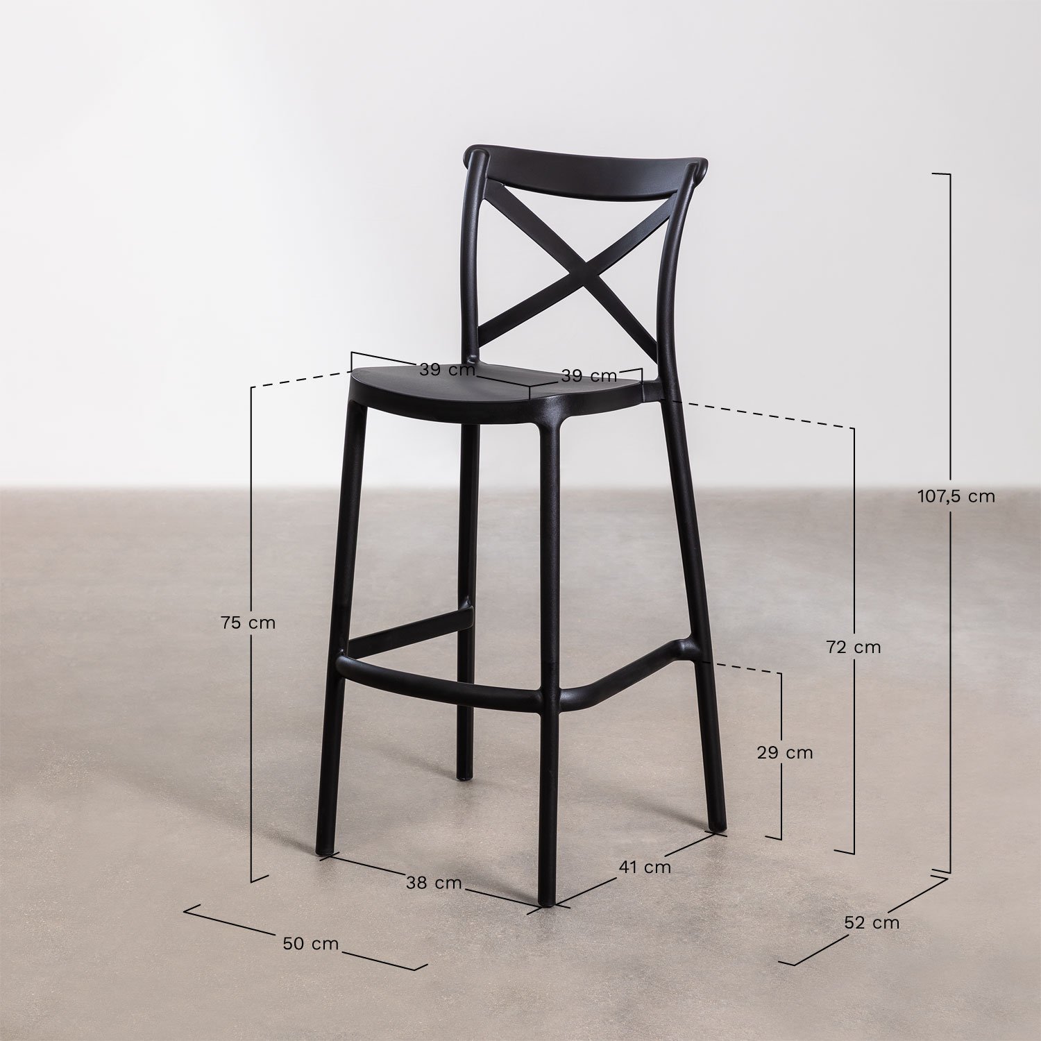 Lot de 2 tabourets de jardin hauts empilables Otax, mesures