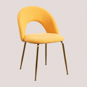 Chaise De Salle À Manger Rembourrée En Chenille Glorys Style Jaune Curry & Doré - Sklum
