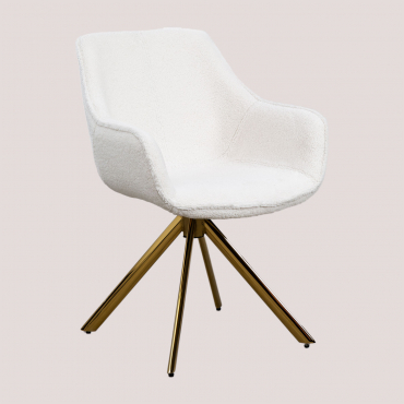 Chaise De Salle À Manger En Chenille Lucy Blanc & Doré - Sklum