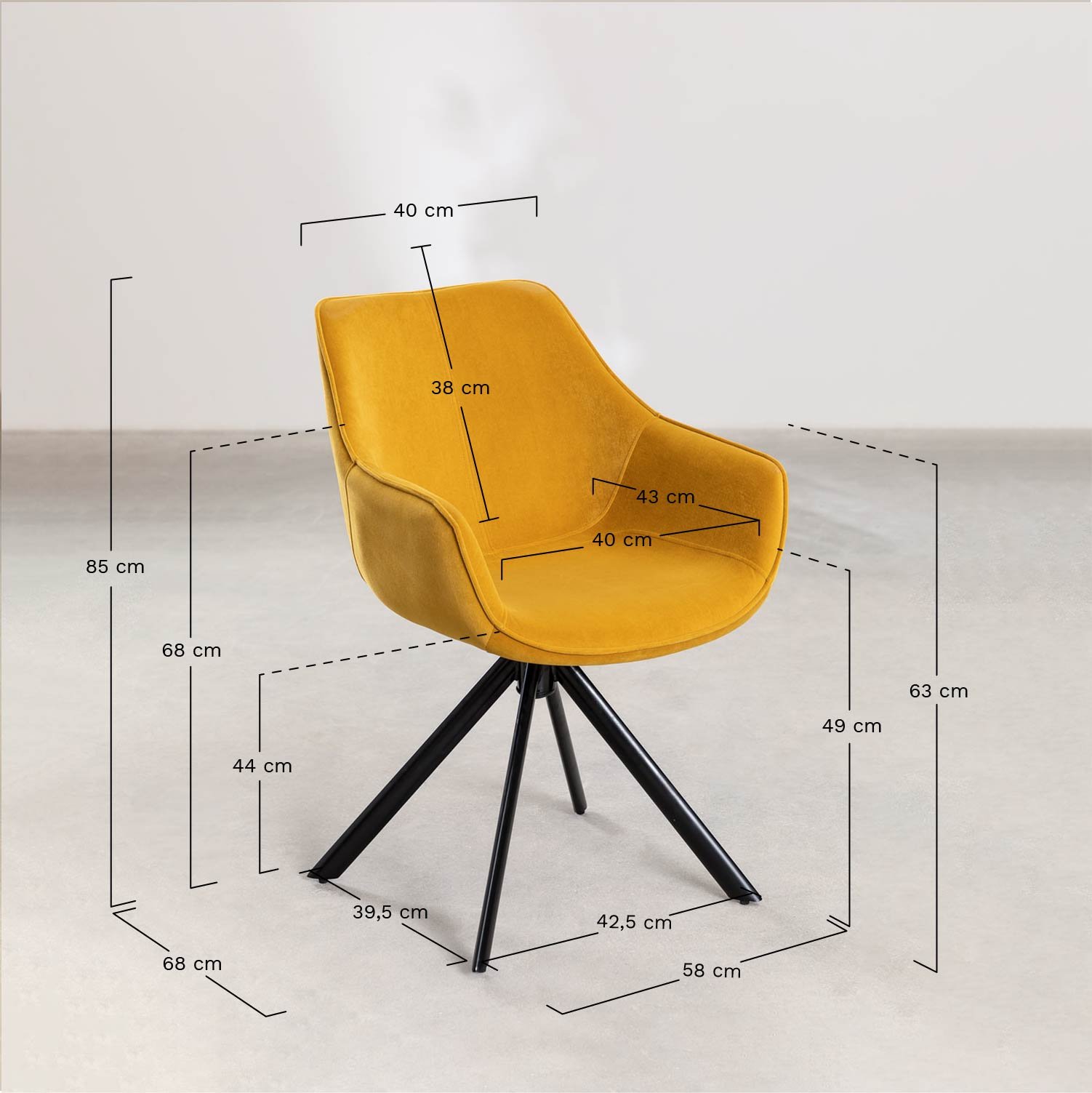 Pack de 2 Chaises de Salle à Manger en Velours Lucy, mesures