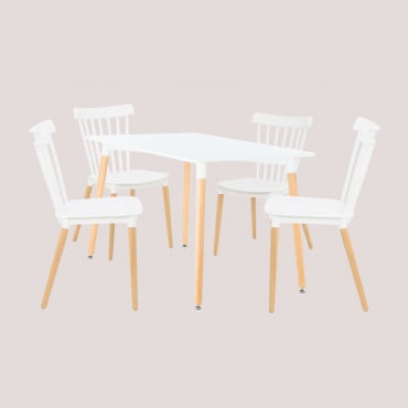 Set De Table De Salle À Manger Rectangulaire En Bois De Hêtre Et Mdf (120x80 Cm) Et 4 Chaises Royal Blanc - Sklum