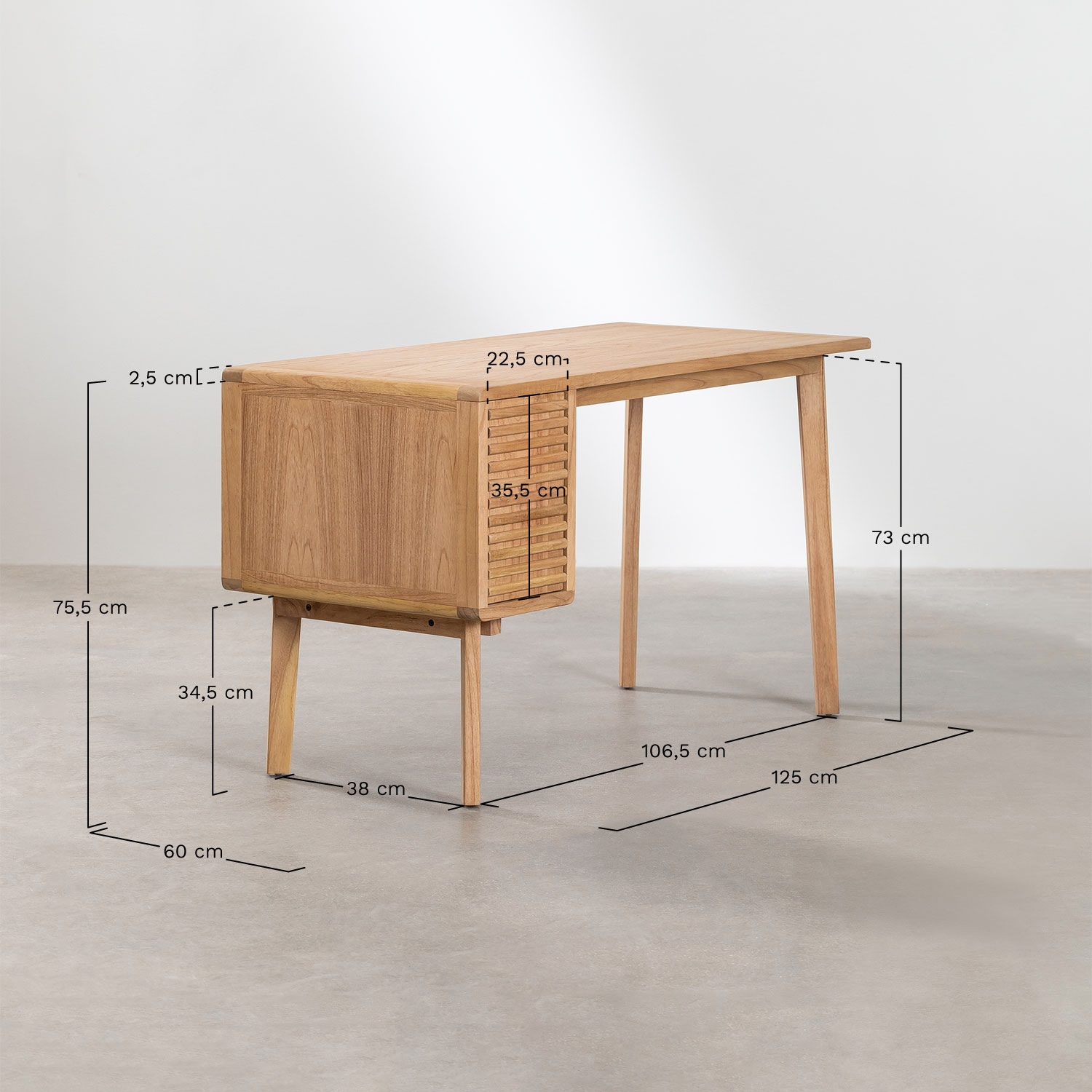 Bureau 125x60 cm en bois Deleyna, mesures