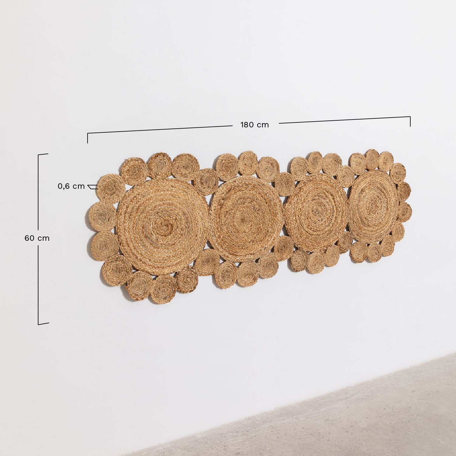 Tête de lit Otilie en jute pour lit 150 cm, mesures