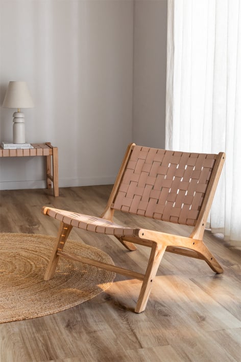 Fauteuil en bois et cuir Zaid