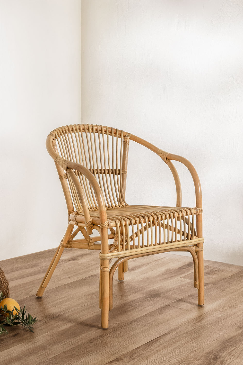 Lot de chaises de salle à manger en rotin, chaise en bois et rotin Desna -  Rotin Design