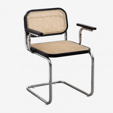 Chaise De Salle À Manger Tento Avec Accoudoirs Noir Uni & Gris Chromé - Sklum