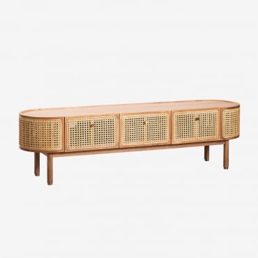 Meuble Tv 175x45 Cm En Rotin Et Bois Edwina Bois Naturel - Sklum