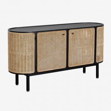 Buffet En Rotin Et Bois Crawley Noir Uni - Sklum