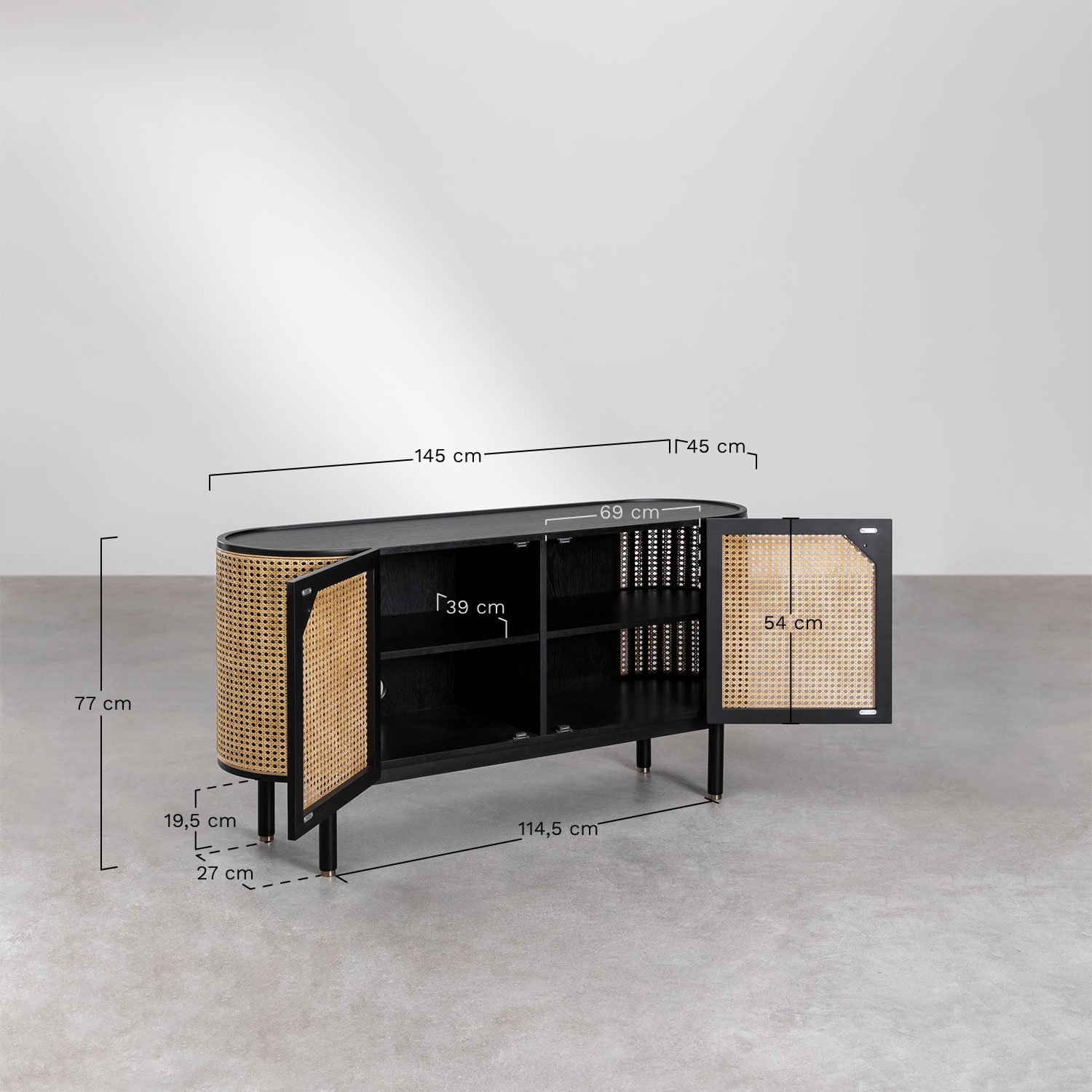 Buffet en Rotin et Bois Crawley, mesures