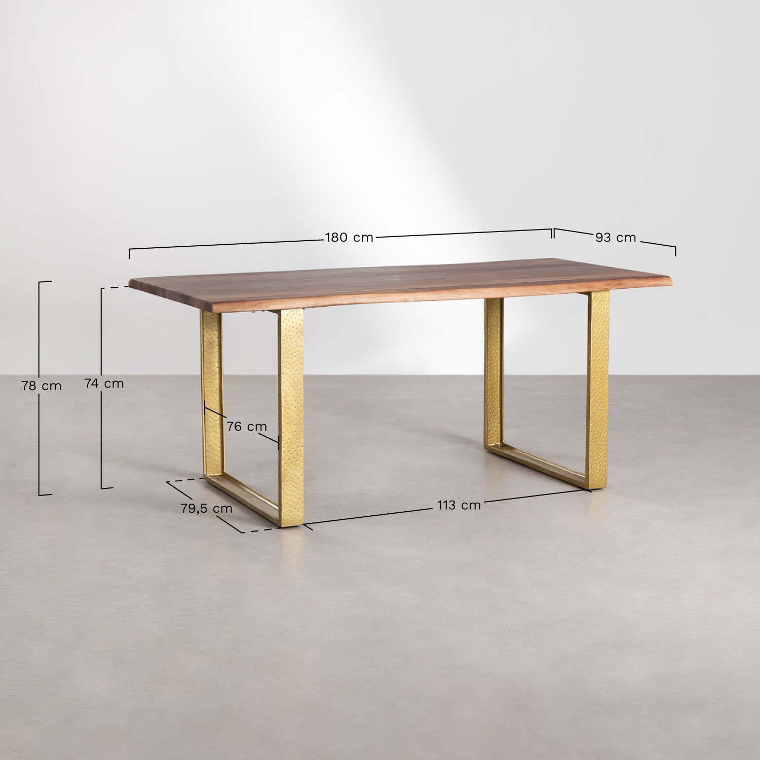 Table de Salle à Manger Rectangulaire en Bois d'Acacia (180x90 cm) Assier, mesures
