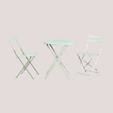 Ensemble De Table De Jardin Ronde Ø60 Cm En Acier Et 2 Chaises De Jardin Pliantes Sergey Mousse De Céladon - Sklum