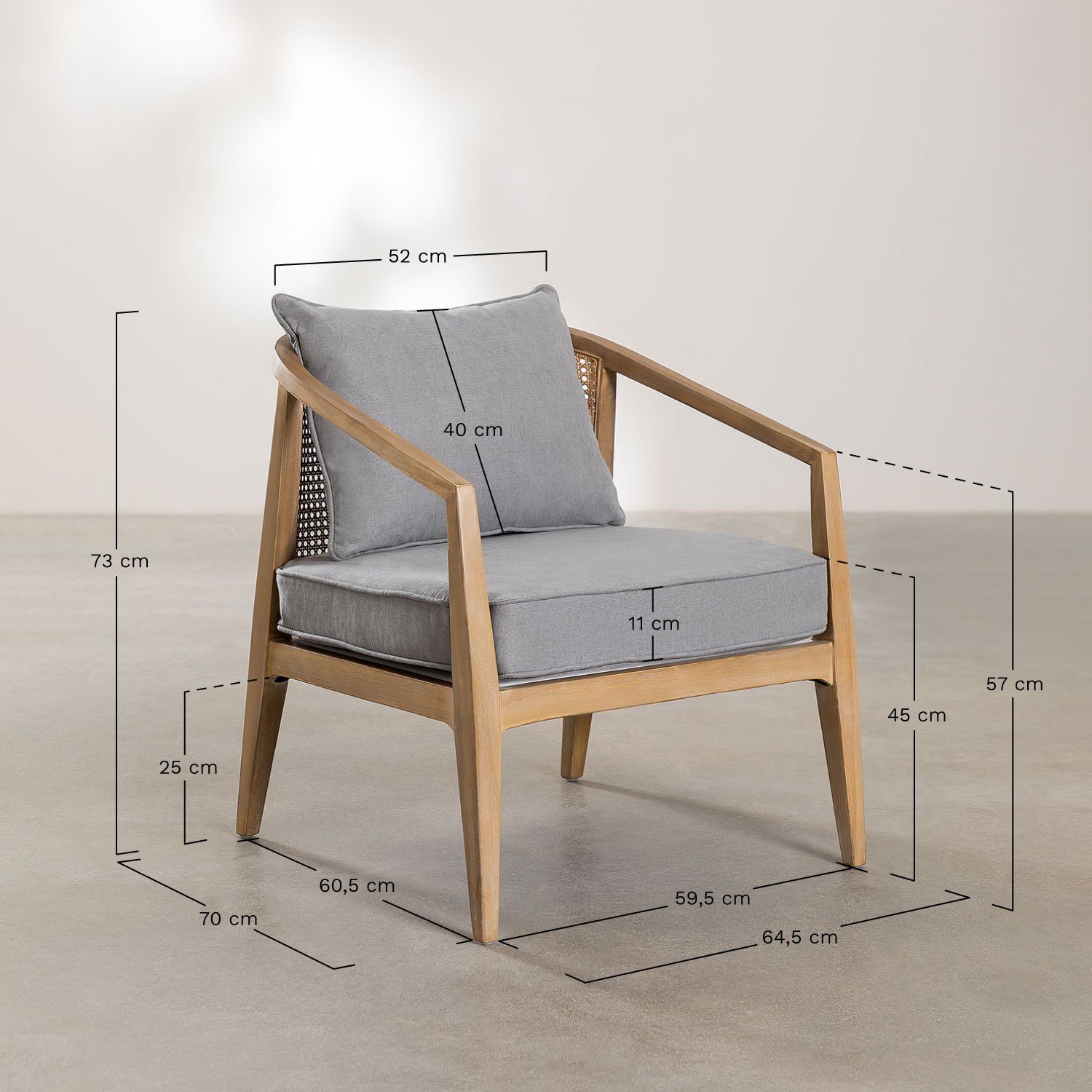 Fauteuil en bois Kairos, mesures