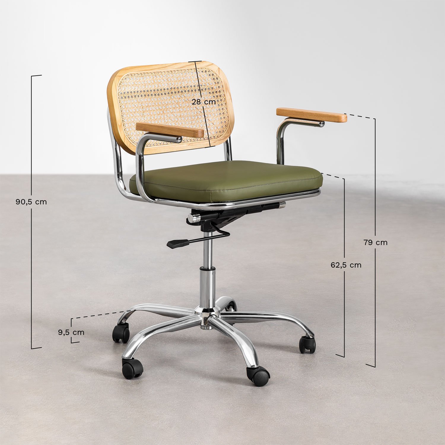 Chaise de bureau en similicuir Tento, mesures