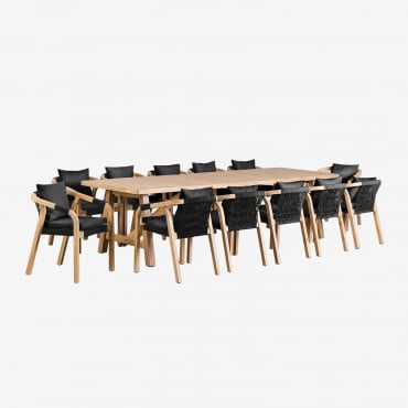 Ensemble De Table Rectangulaire (300x100 Cm) Et 12 Chaises De Salle À Manger En Bois D'acacia Dubaï Gris Graphite & Acacia Rustique Marron - Sklum