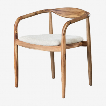 Pack De 4 Chaises De Salle À Manger En Bois D'acacia Et Tissu Mallory Bouclé Acacia Rustique Marron - Sklum