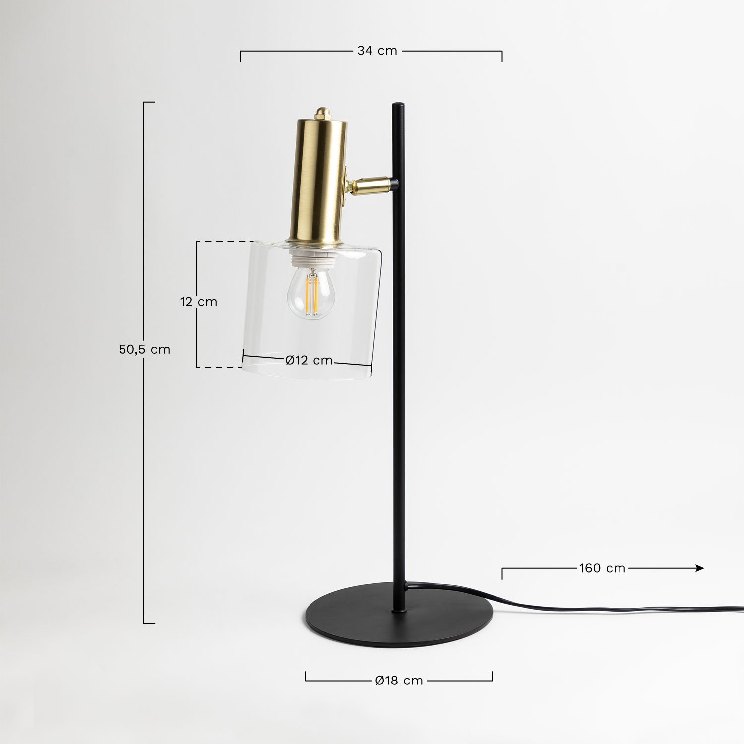 Lampe de table orientable en fer et verre Andaluz, mesures