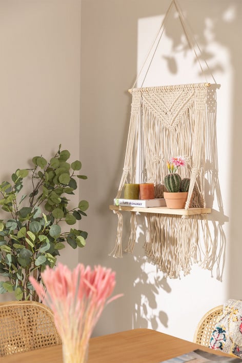 Tapis mural avec étagère en coton et bois de pin Elizama