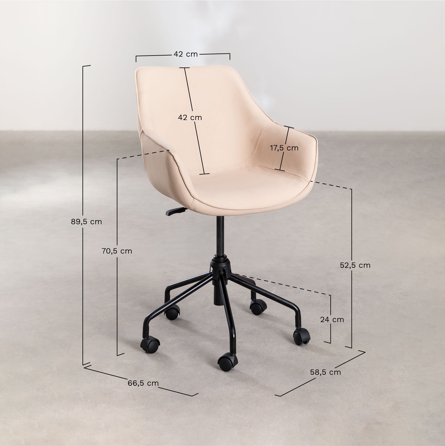 Chaise de bureau en similicuir Lucy, mesures