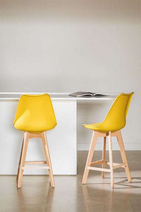 Tabouret haut 65 cm avec coussin en similicuir jaune curry Nordic - Jaune Curry