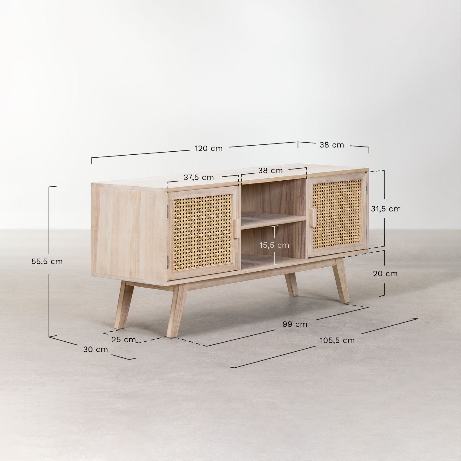 Meuble TV en bois Ralik Design, mesures