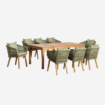 Ensemble De Table De Jardin Rectangulaire (200x100 Cm) En Bois Donal Et 8 Chaises De Jardin Barker Vert Bambou - Sklum
