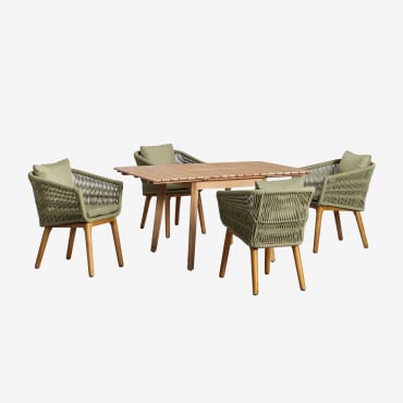 Ensemble De Table Extensible En Bois (90-150x90 Cm) Naele Et 4 Chaises De Jardin Barker Vert Bambou - Sklum